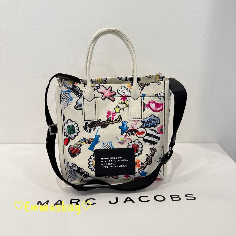 Marc Jacobs Printed Canvas Small Tote Bag White Multi